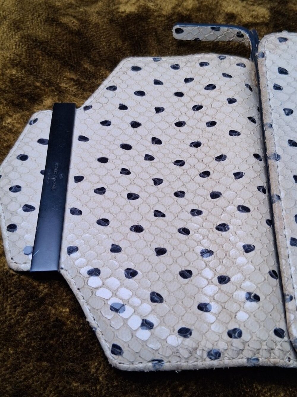 Kate Spade Kennedy Street Snake Wallet Trifold Ivory Black Dots Leather - Picture 10 of 16